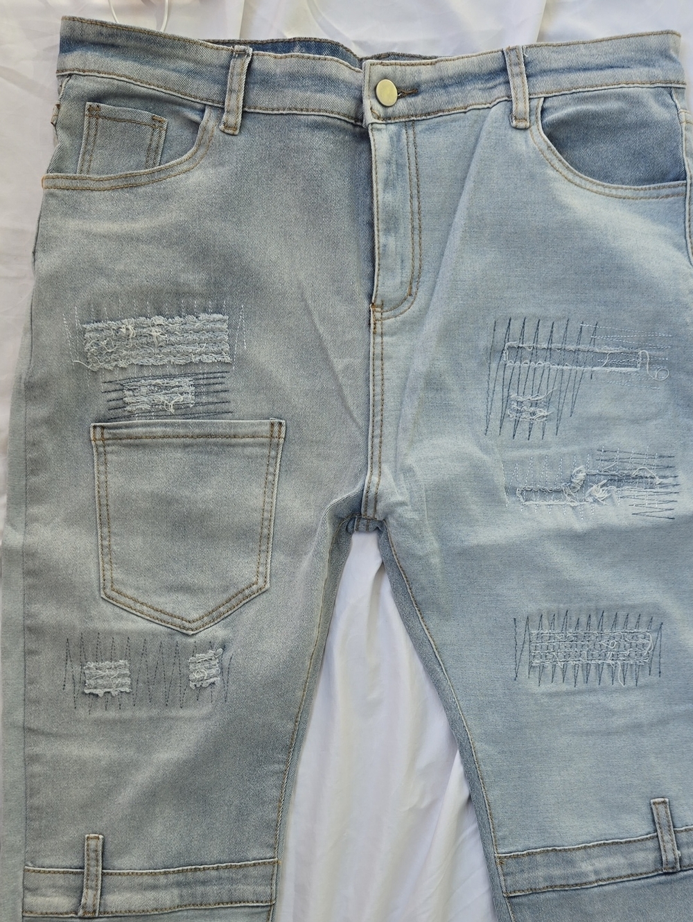 Men's Distressed Jeans Fashionable Front/Back Pocket Design Two Tone At Back - Picture 5 of 14